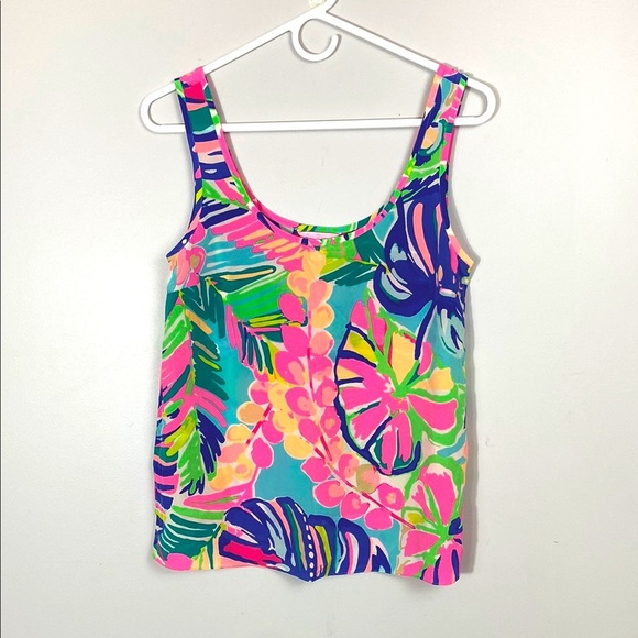 Lilly Pulitzer 100% Silk Exotic Gardens Multicolor Tropical Tank Top size XS - Picture 1 of 7